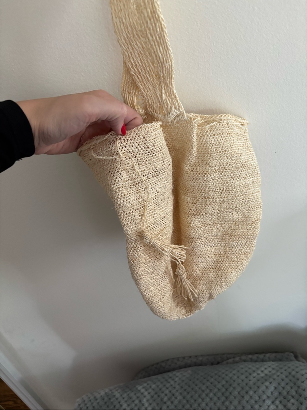 Cream Woven Crossbody Shoulder Bag - Minimal Boho Tote - Picture 2 of 2